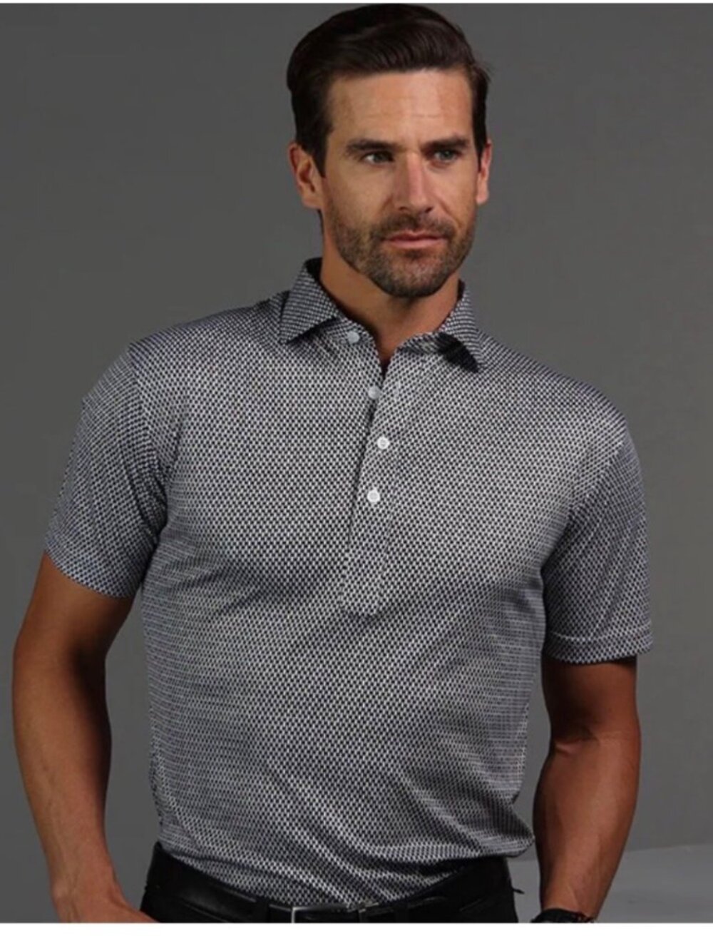 Collars & Co. Mens Black & White Block Pattern Polo Shirt Medium
